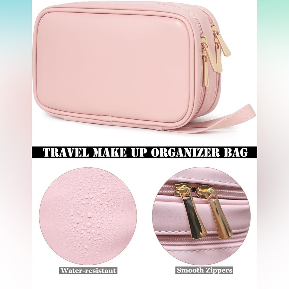 Makeup Bag, travel organizer double layered makeup bag with large opening